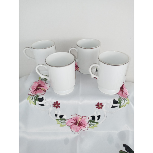 Coffee Cups Marked Japan Apple & Pear Branches with Silver Trim 8 oz Set of 4 - Picture 3 of 6
